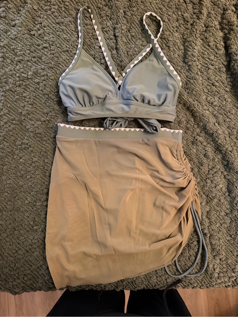 Olive Green Women’s Bikini Set with Skirt - Picture 3 of 4